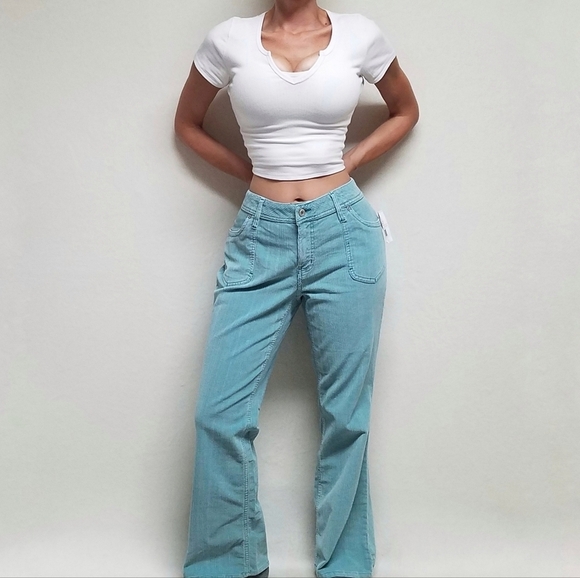 Deadstock Vintage 90s Faded Glory Aqua Velvet Corduroy Boot Cut Mid Waist Jeans - Picture 2 of 11